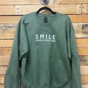 Smile Jesus Loves You Crewneck with Floral Smiley on Back